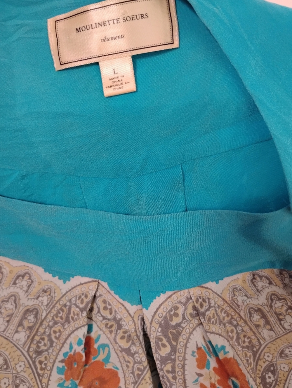 Anthropologie Moulinette Soeurs Brilliant Turquoise And Scarf Design 100%silk.